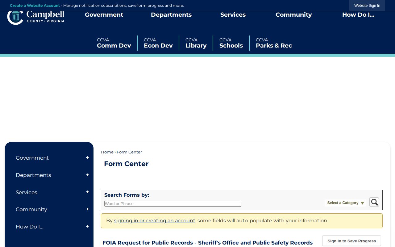 Campbell County Sheriff records request form for booking and arrest records